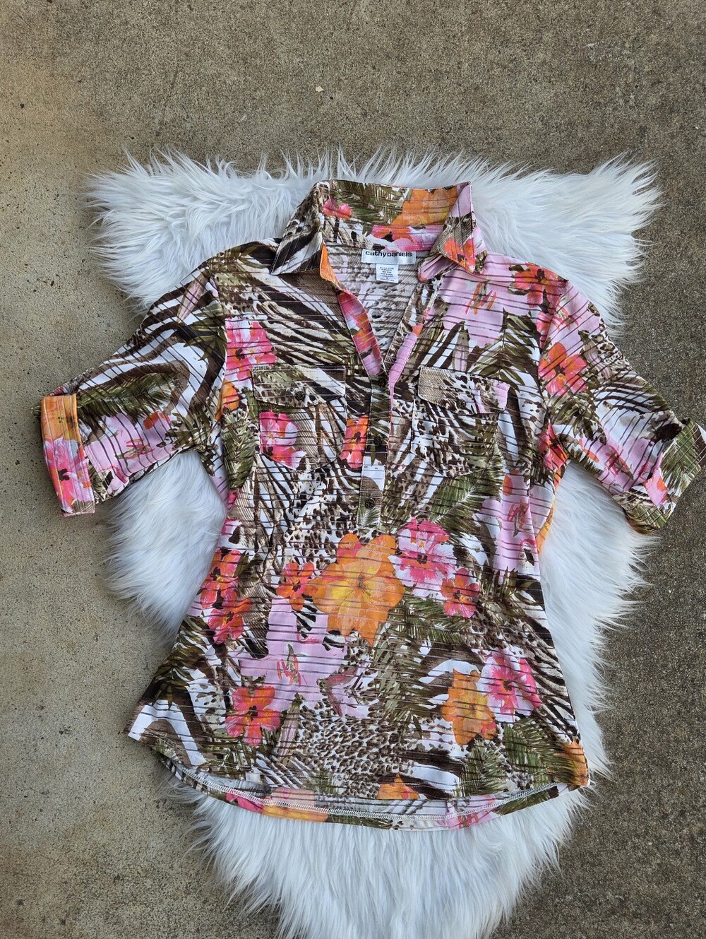 Cathy Daniel's Floral Collered Button Down - Size Small